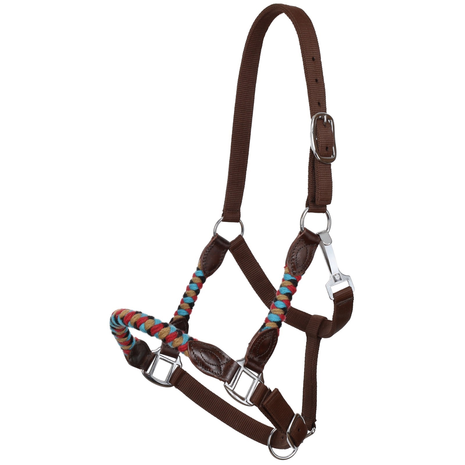 HORSE HALTER Desert Blaze Mohair Wool Nose & Cheek Southwest Teal Black Red Tan