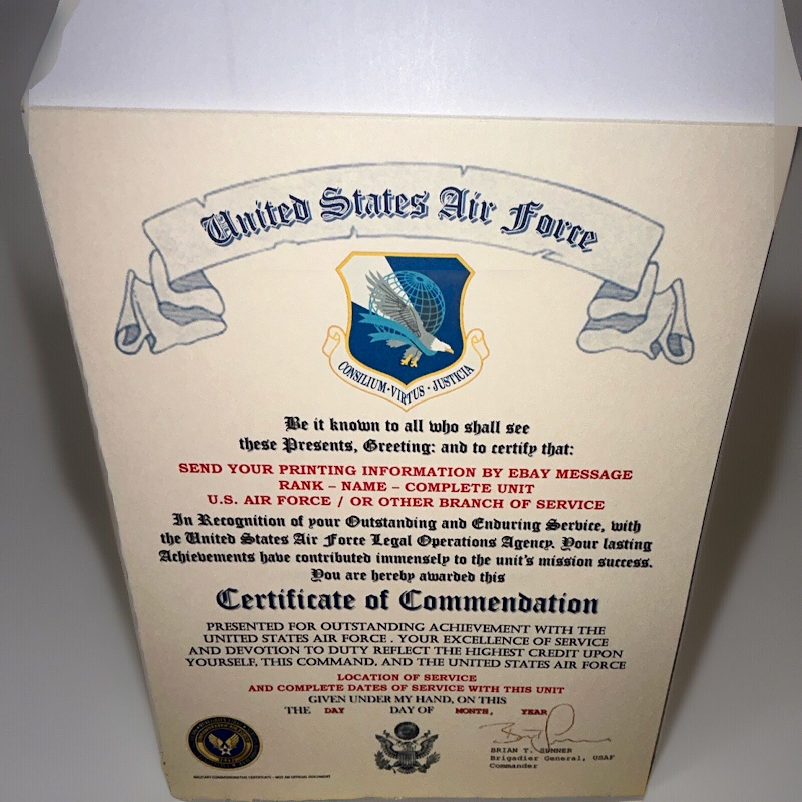 U.S.A.F. / AIR FORCE LEGAL OPERATIONS AGENCY - CERTIFICATE OF COMMENDATION