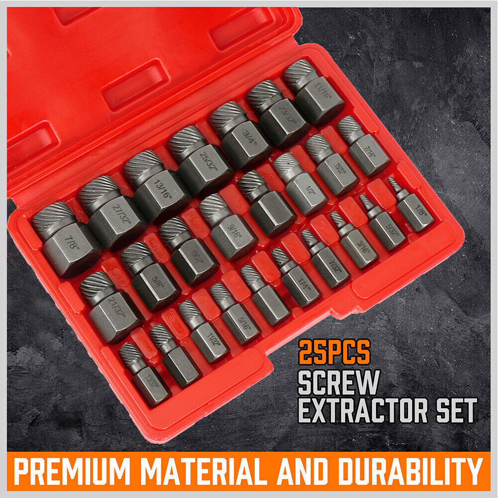 Multi-Spline Screw Extractor Set Hex Head Bit Socket Wrench Bolt Remover 25Pcs