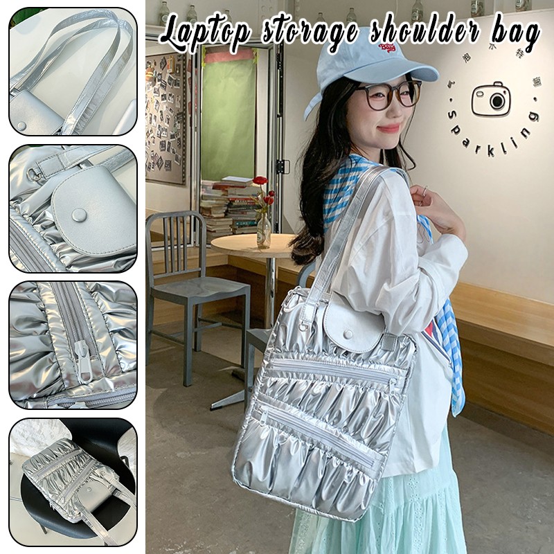 Laptop Sleeve Ipad Bag Laptop Storage Bag Fashion Pleated Nylon Shoulder Bag
