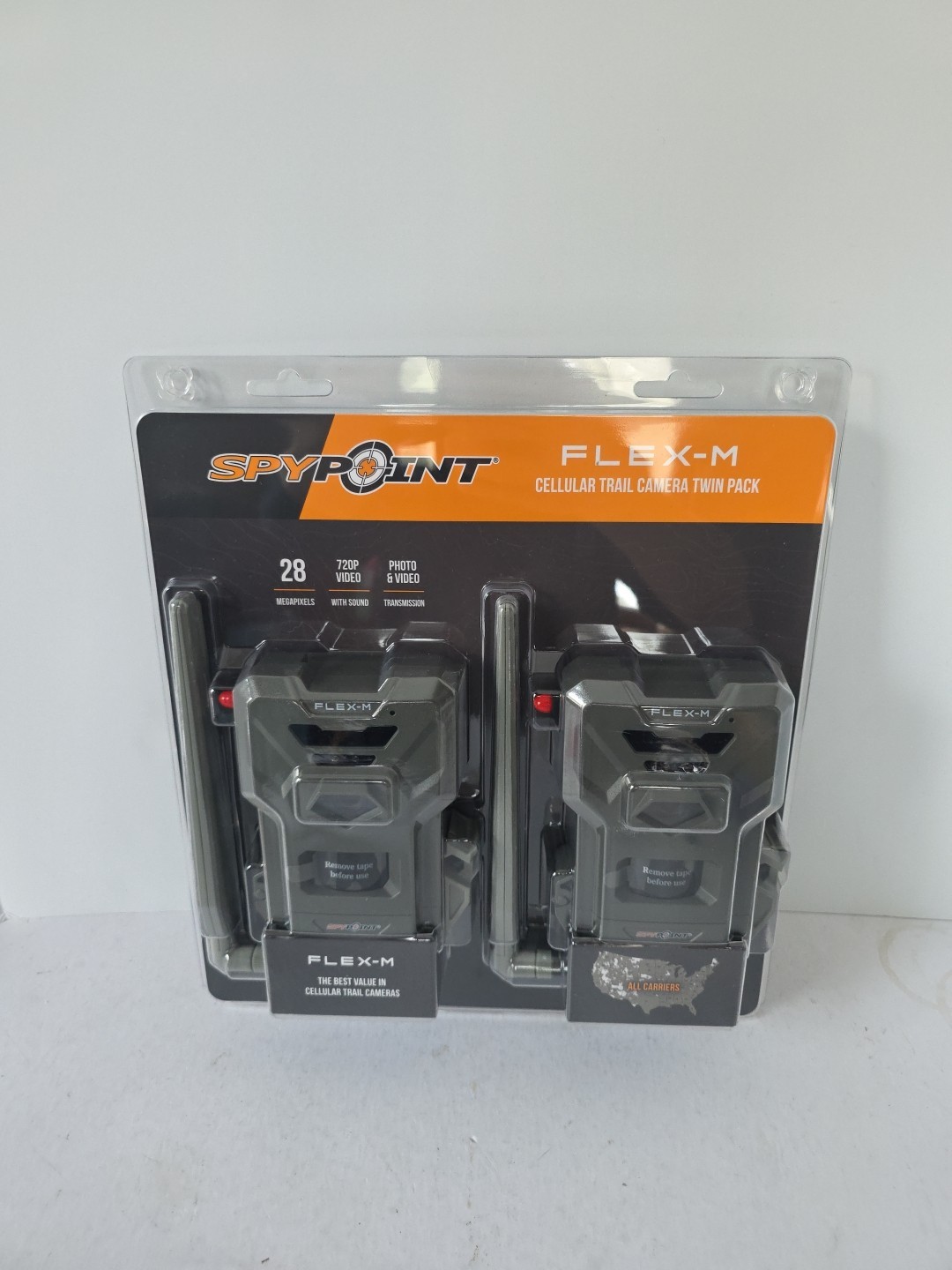 Spypoint FLEX-M Cellular Trail Camera Twin Pack – 28MP 720p Video w/ Sound – New