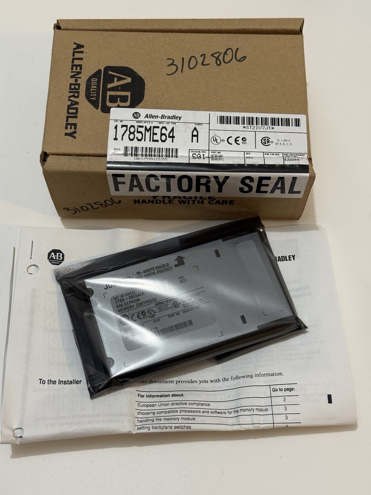Allen Bradley 1785-ME64 Series A - 64K EEPROM Memory Cartridge - New