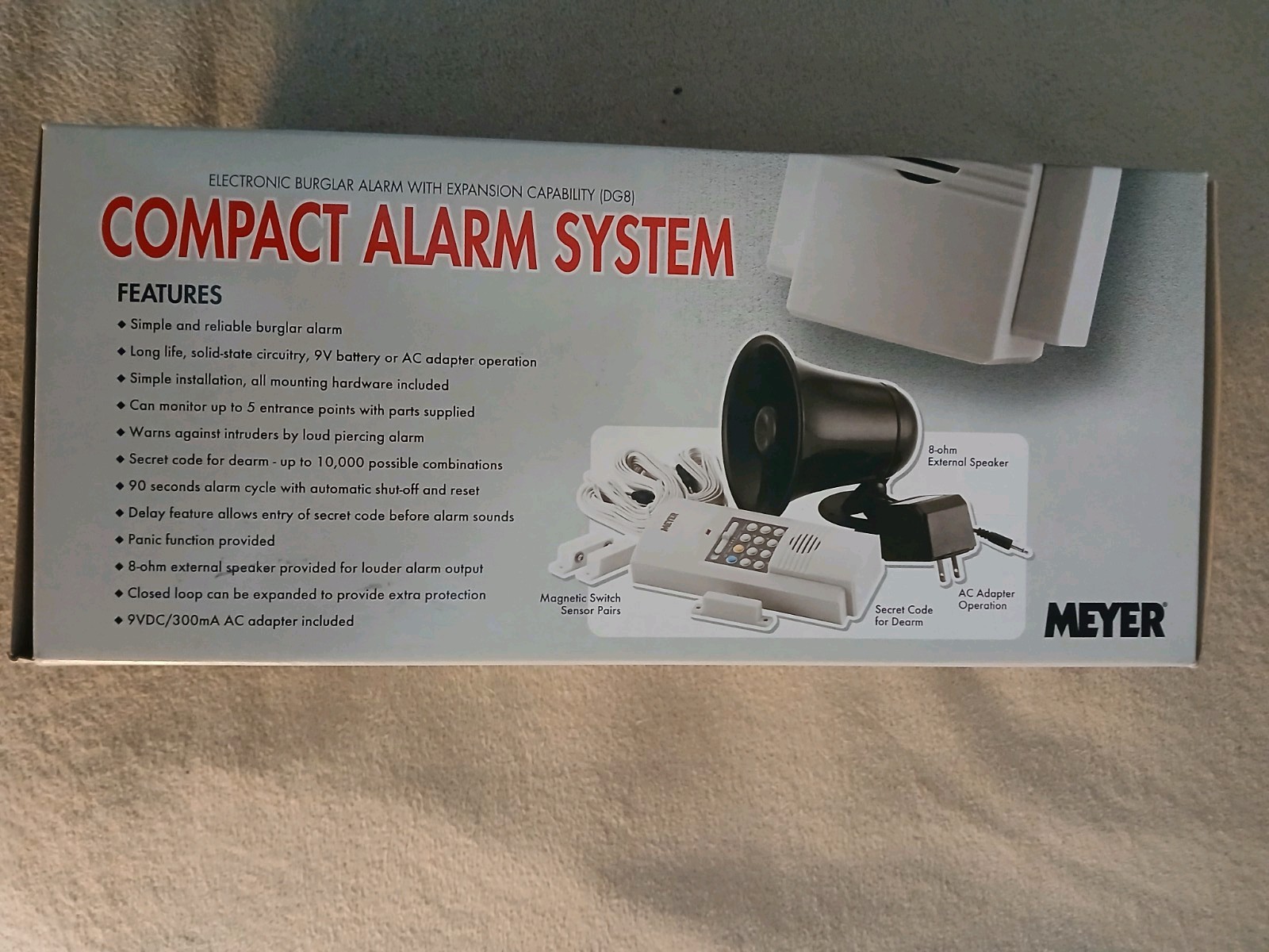 Meyer Compact Alarm System Complete Wired Hardwired Wall Mount w/ Keypad