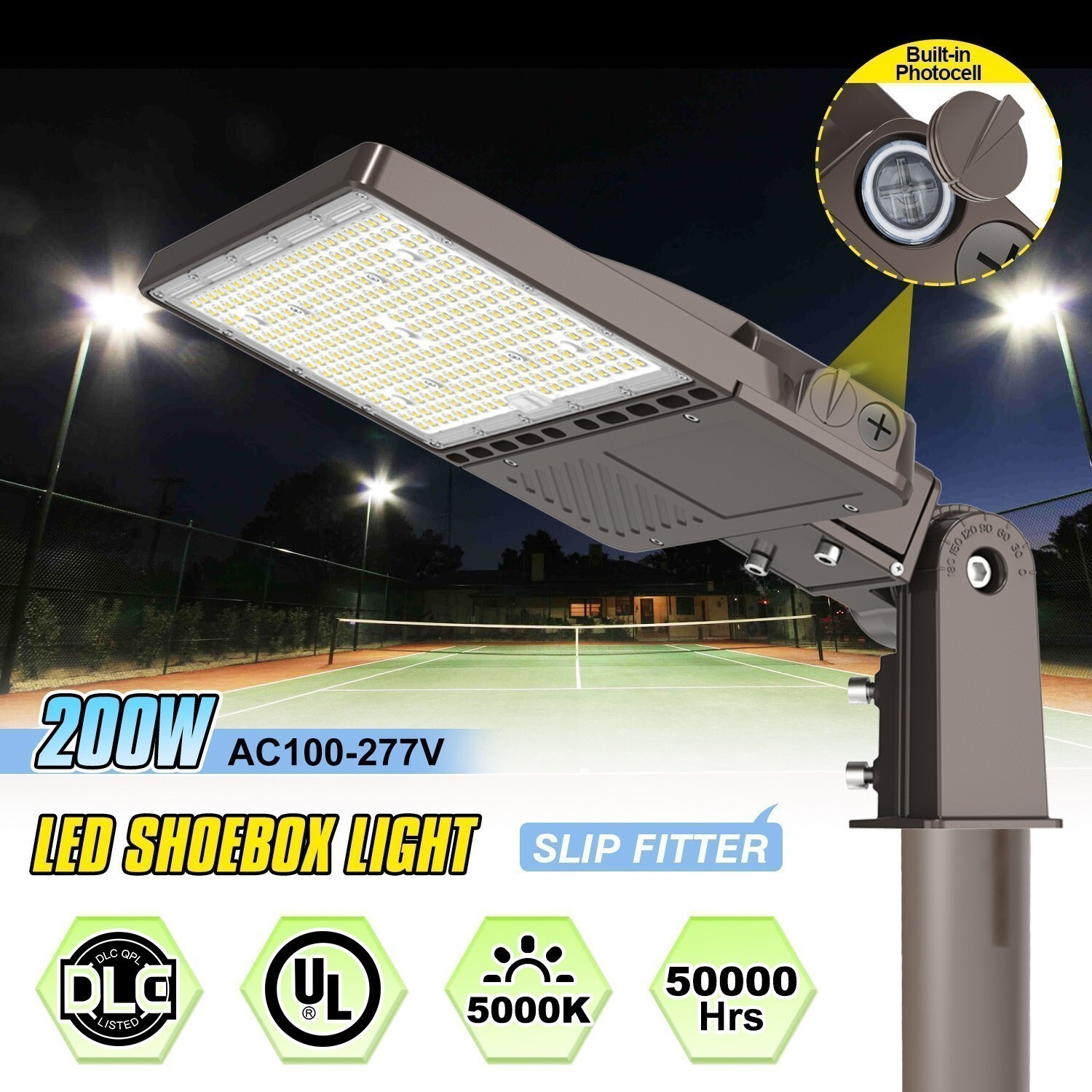 LED Shoebox Parking Lot Light 200W Commercial Outdoor Street Area Lighting 5000K