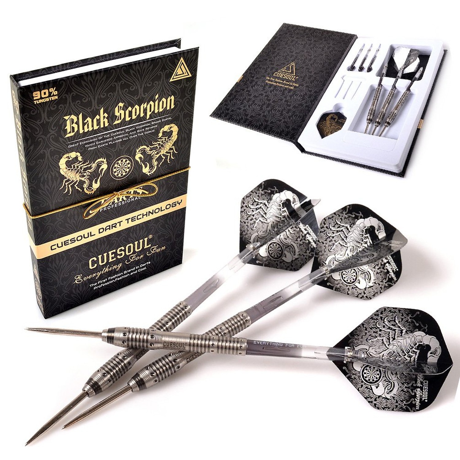 CUESOUL Black Scorpion 22/24/26 Grams Tungsten Steel Tip Dart Set,Barrel with...