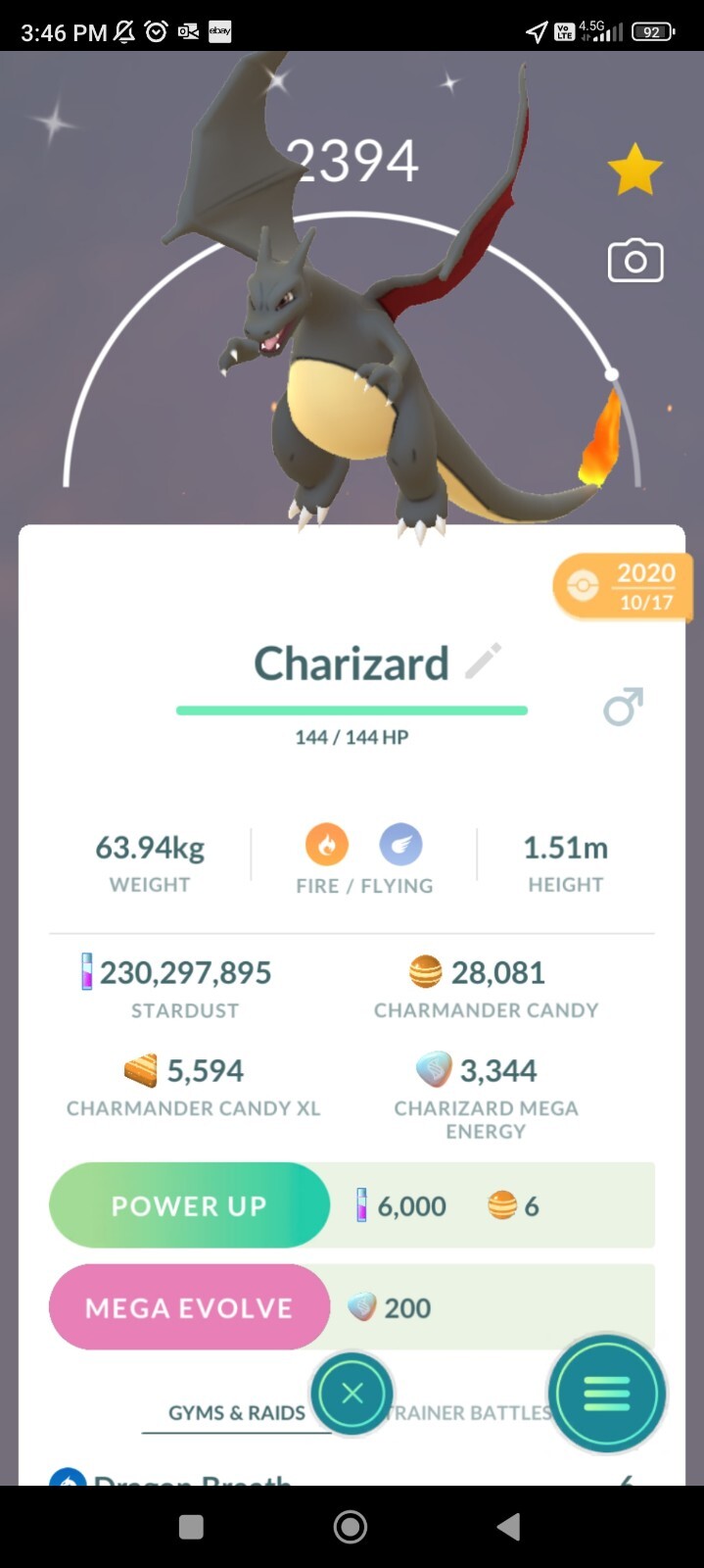 Charizard Shiny  Pokemon Tr-de Go