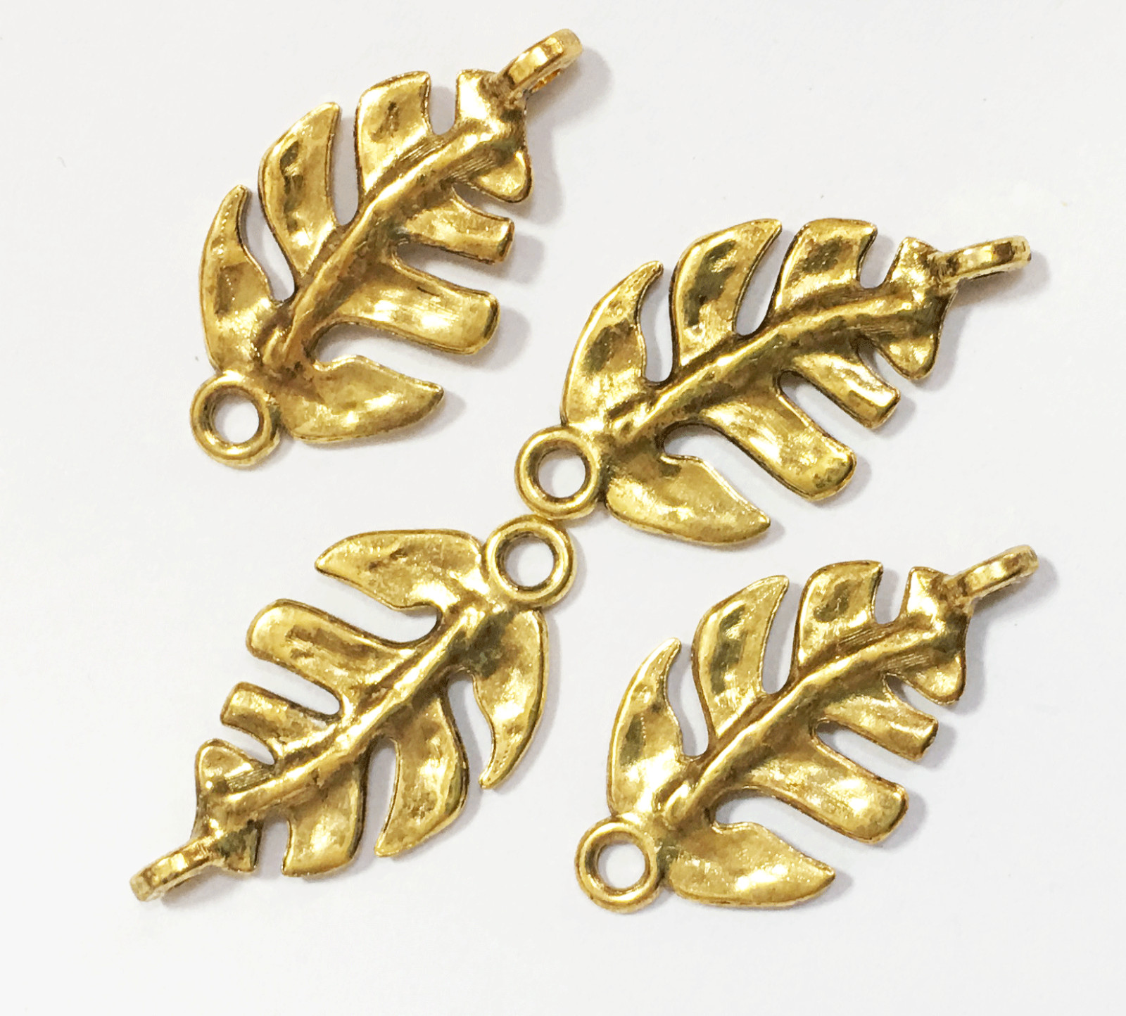 20 Antique Gold leaf connector 27x14mm, Gold connector