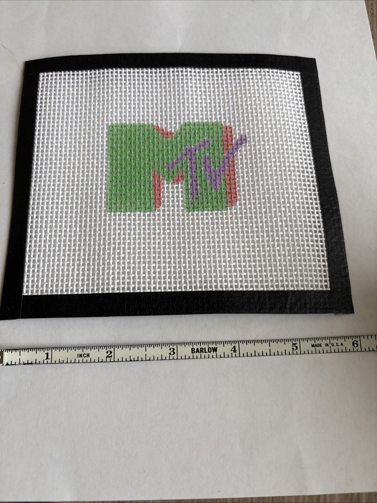 Handmade needlepoint cross stitch canvas 6"90's Theme beginner friendly 13 Mesh