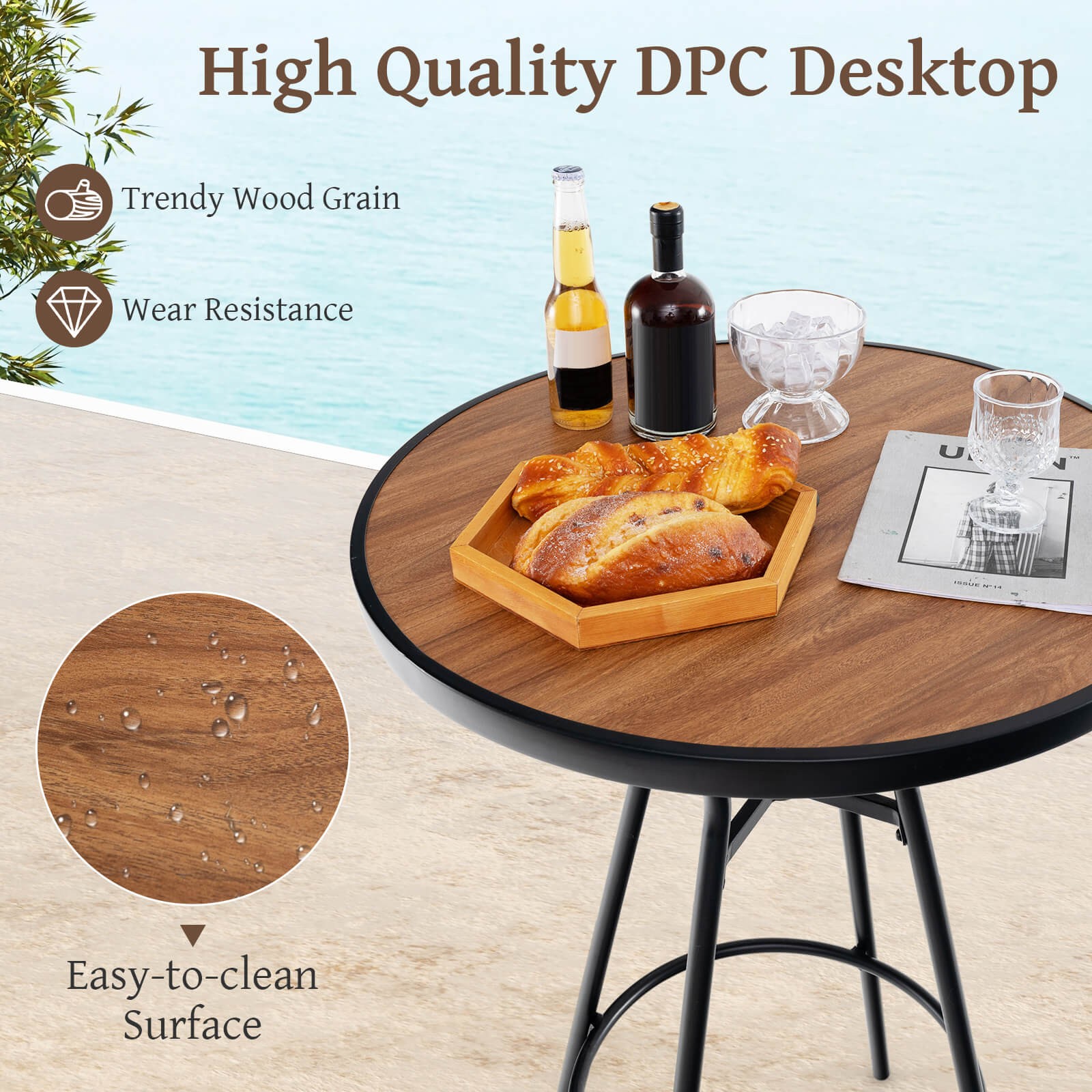 Patio 5 PCS Bistro Set Round Table w/ 1.6" Umbrella Hole & 4 Stools Metal Frame