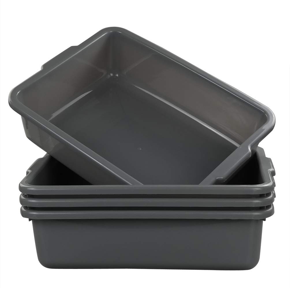 Eagrye 4-Pack Bus Tubs, Commercial Tote Box, Plastic Box (13 13 L, grey