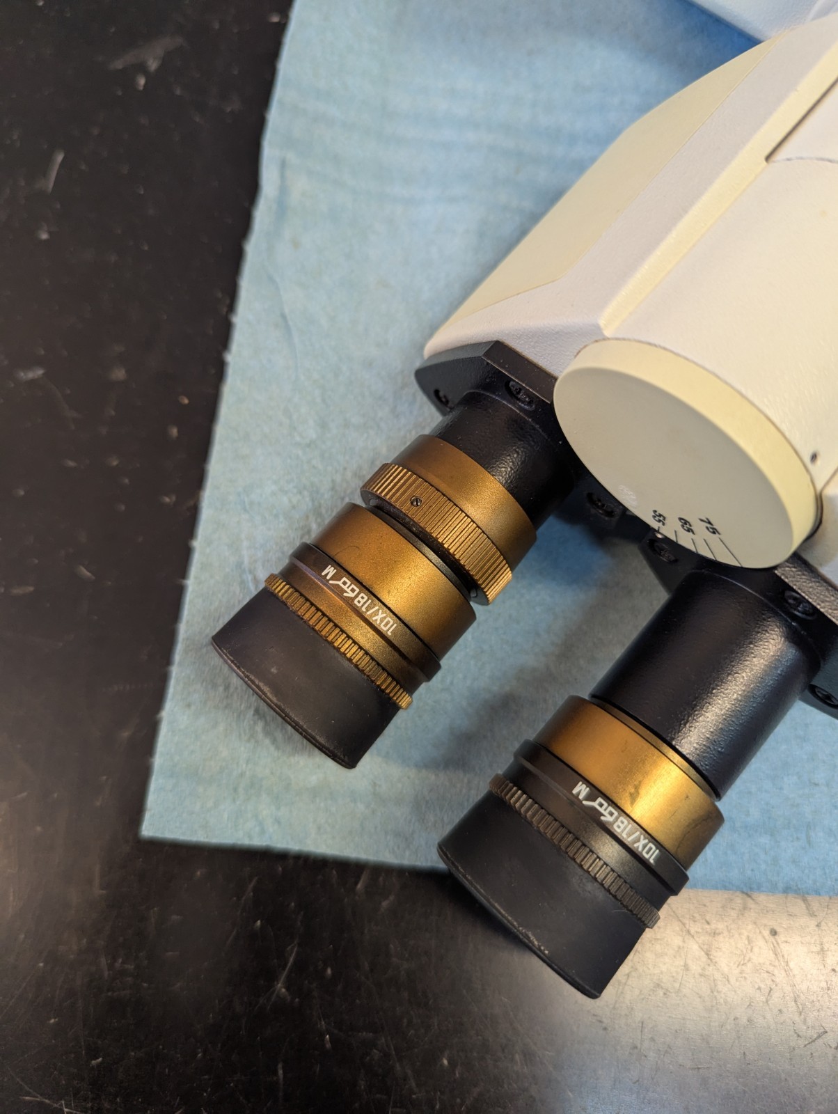 Leica DMIL Trinocular Microscope Head 521666 & 10x/18 Eyepieces