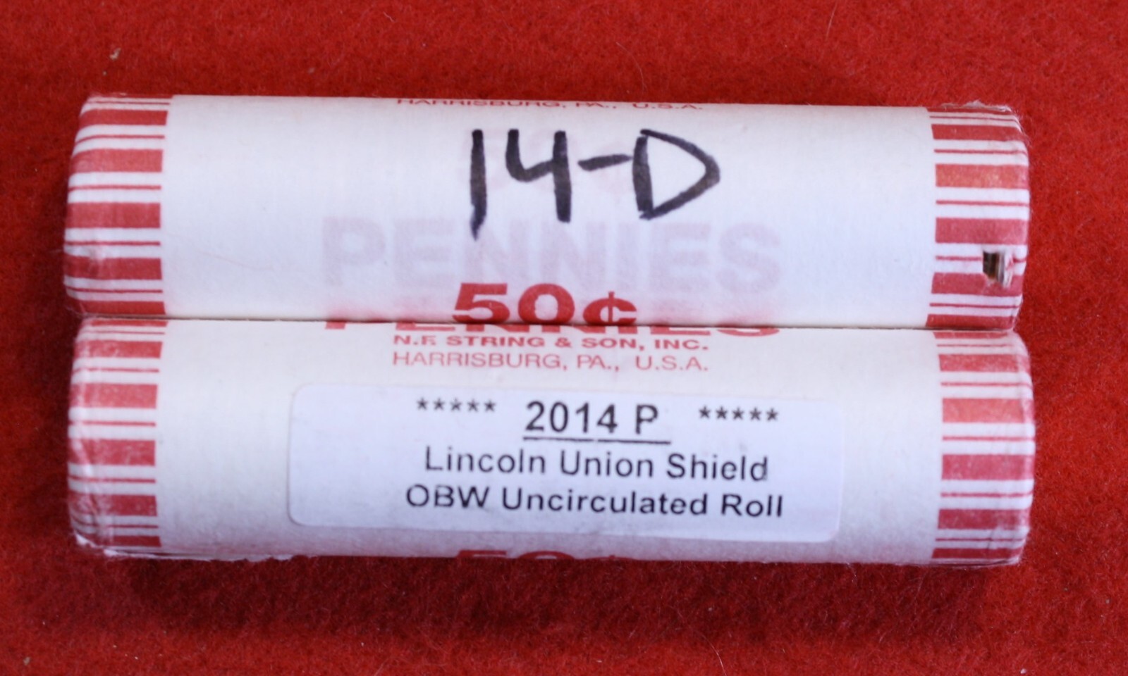 2014 P&D Lincoln Shield Cent Penny 2-50 Coin rolls Uncirculated roll
