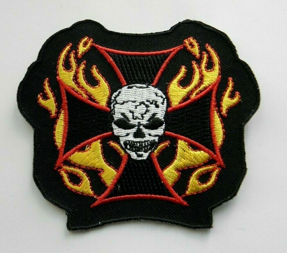 Chopper Flame Skull Biker Jacket Patch Embroidered 3.5 inches