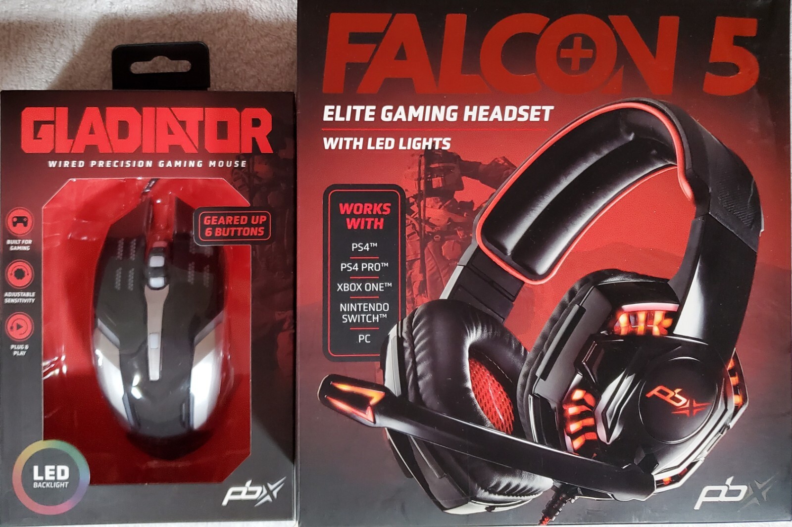 PBX Falcon 5 Elite Gaming Headset and Gladiator Wired Gaming Mouse Set