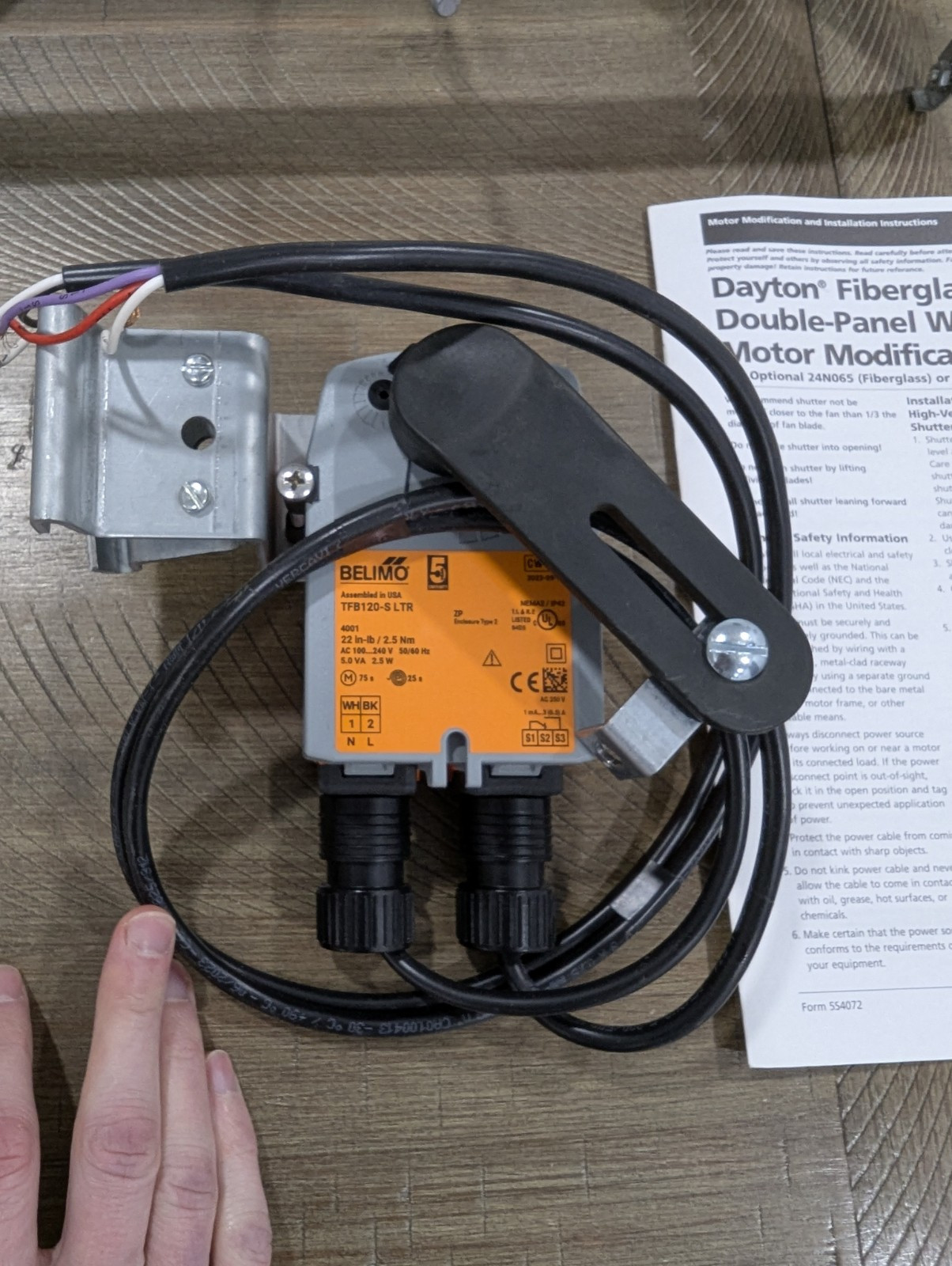 Belimo TFB120 With Dayton Wall Shutter Kit Parts