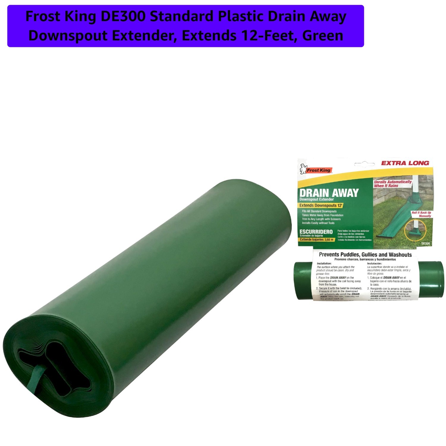 Durable Green Downspout Extender by Frost King - 12-Ft Easy Install Solution