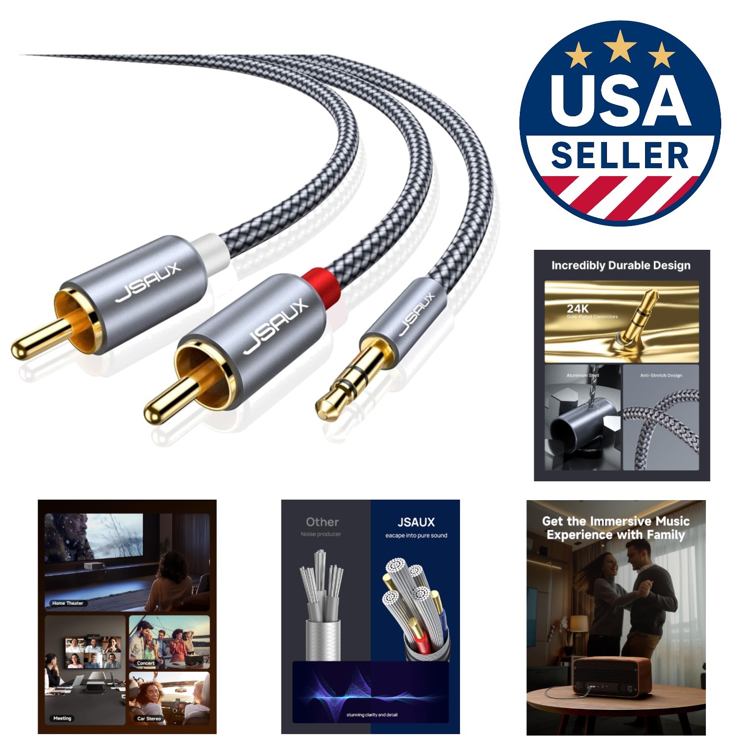 Durable 6.6ft RCA to 3.5mm Cable - Dual-Shielded for Optimal Sound Quality