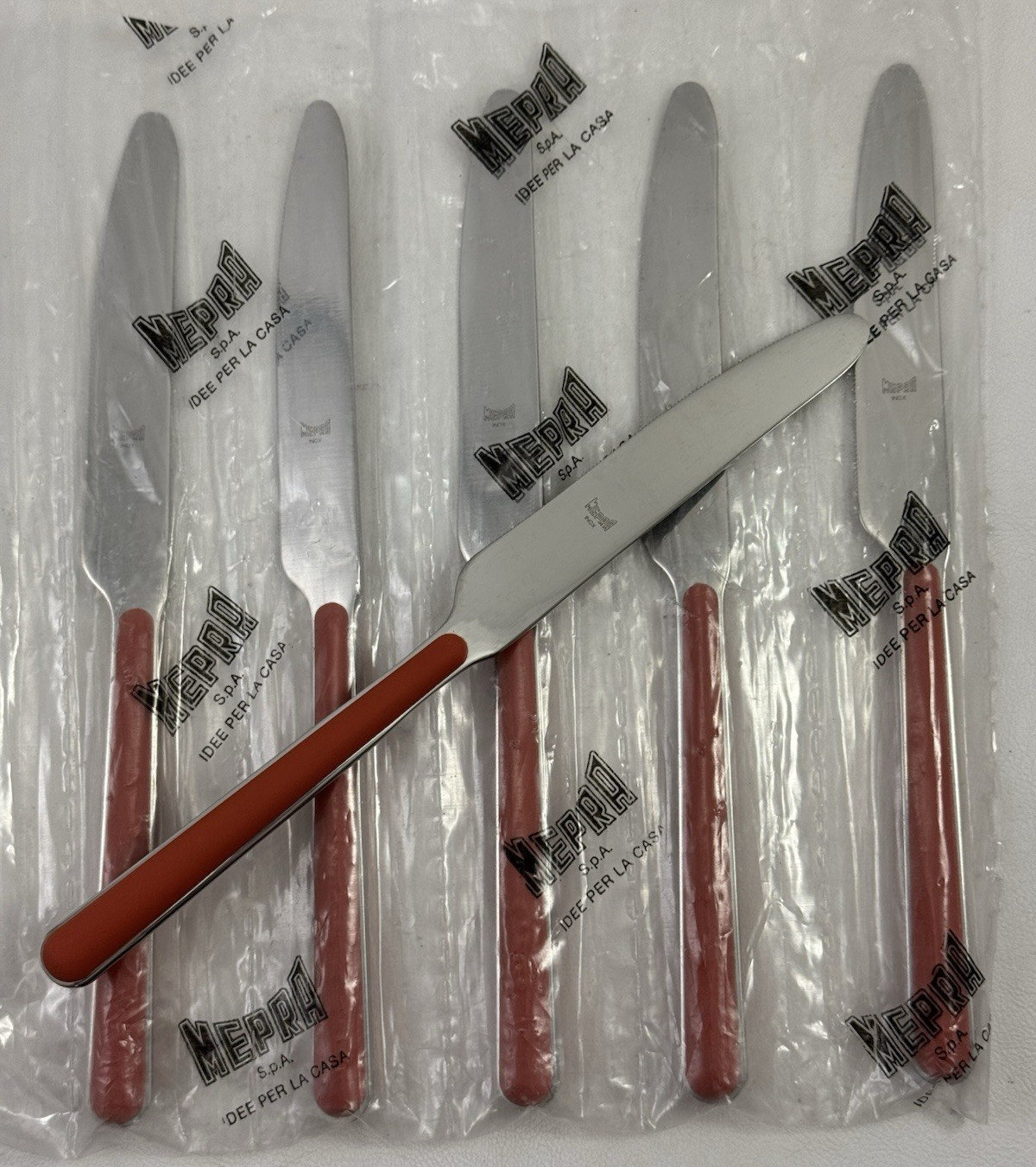 Mepra Fantasia  Red (Brick)  5 Pc  Dessert Knives Italy  NEW