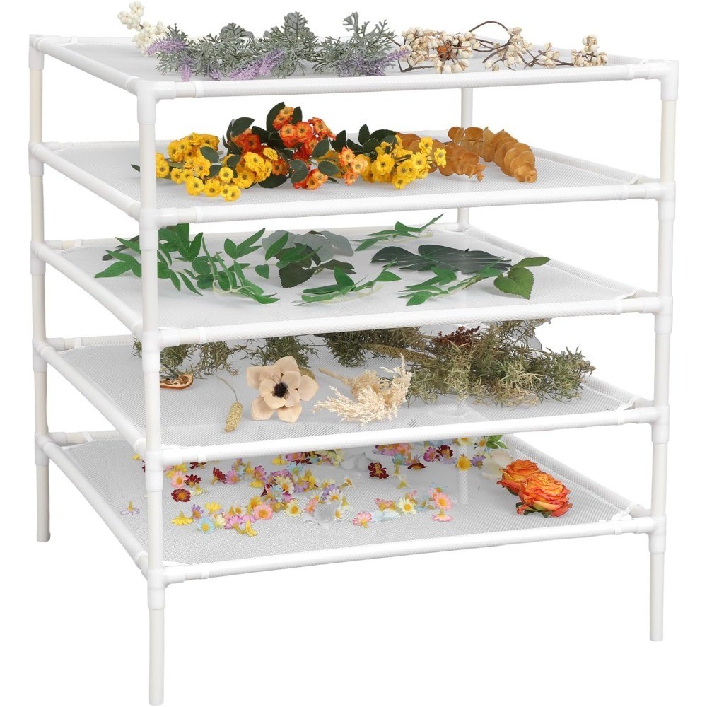 5 Tier Herb Drying Rack Mesh Net Dryer Stand 23.6 x 23.6 Inch for Herbs Flowers