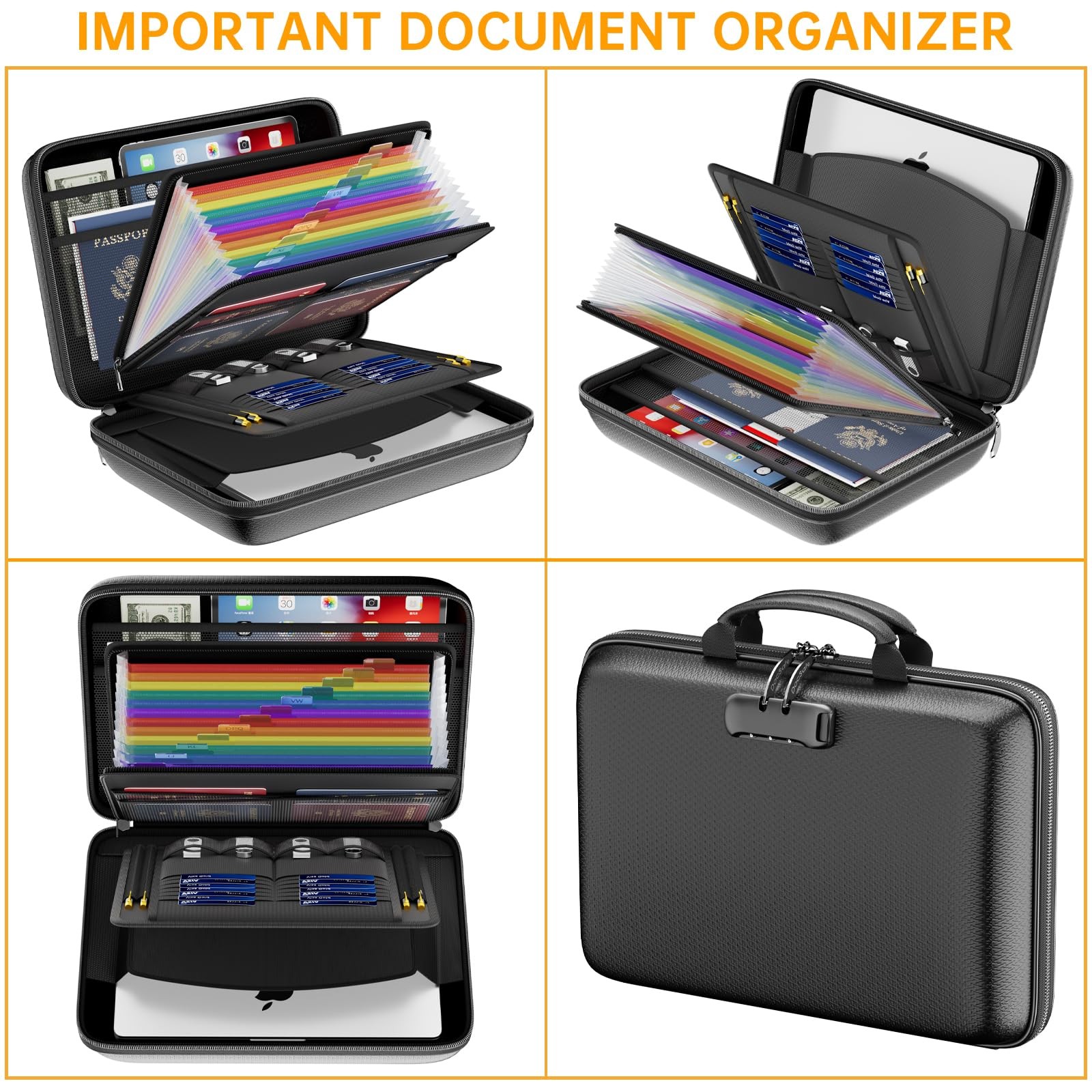 Fireproof File Organizer with Lock, Hard-Shell Case Fireproof Document Box wi...