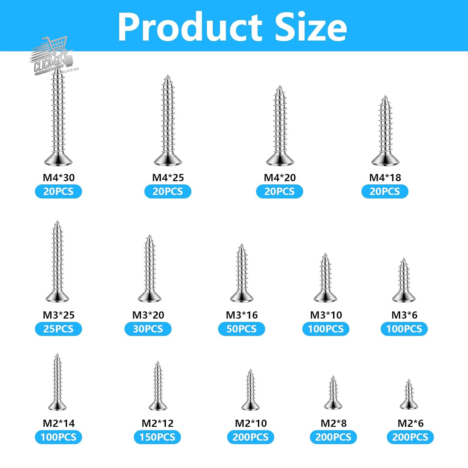1235 Pcs M2 M3 M4 Wood Screw Set, Self Tapping Screw Kit for Metal,
