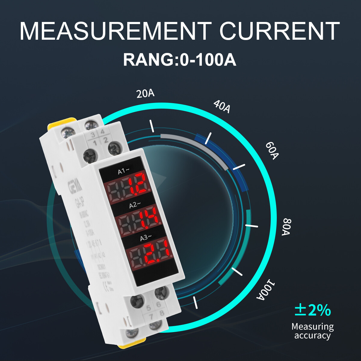 GEYA Single Three Phase Modular Current Meter LED Display AC 0A-100A 80V-500V