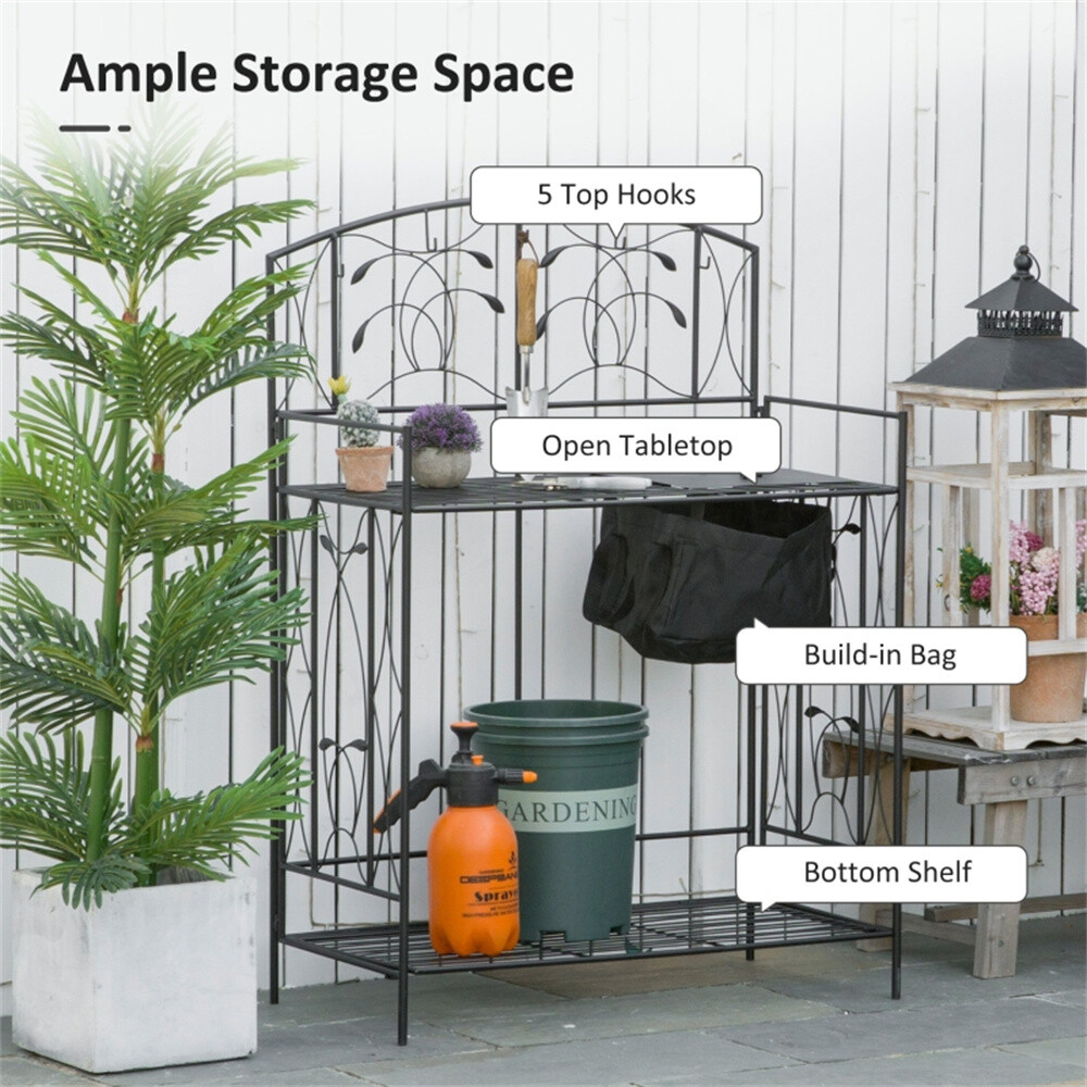 Garden Work Bench Open Shelf Storage Potting Table