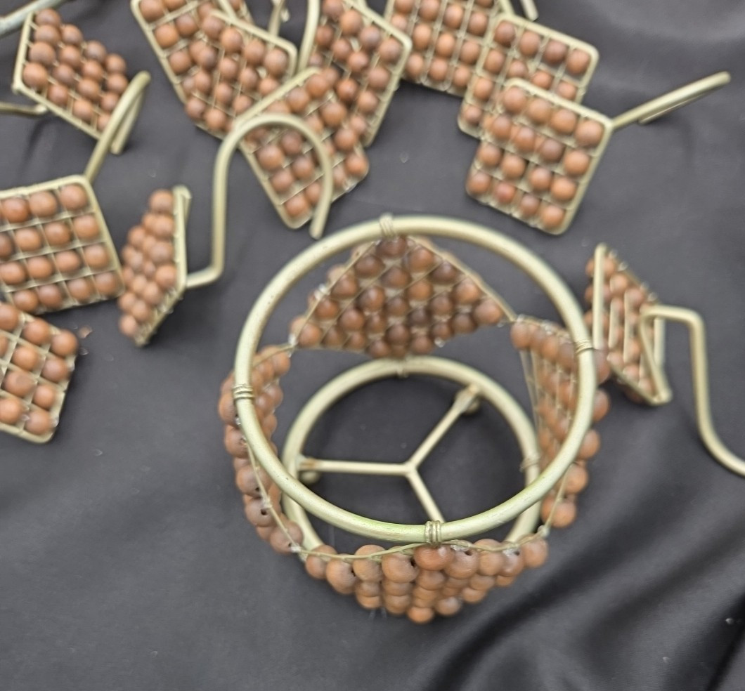 Wood Beaded Gold Toned 15 Pc Bathroom Accessory Set