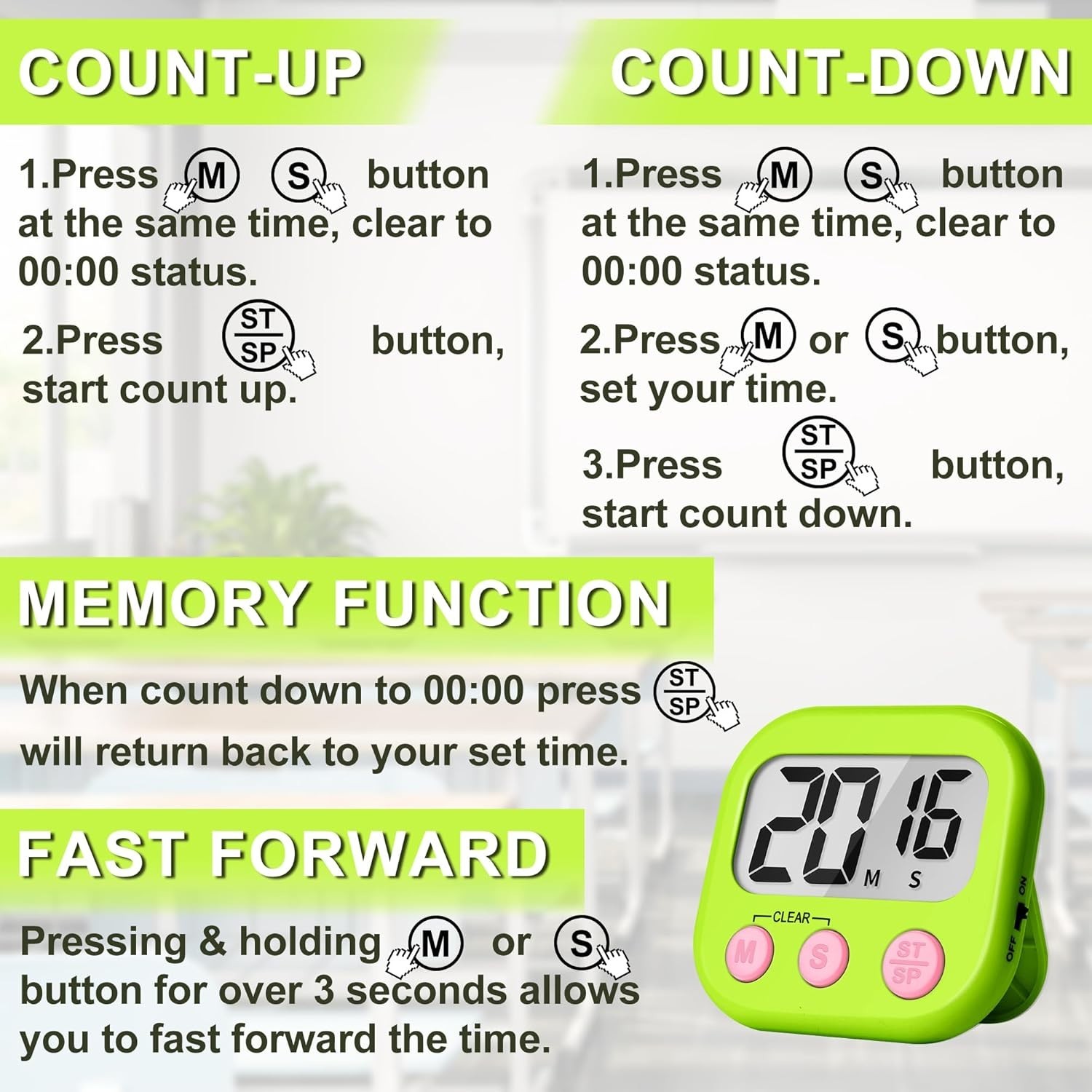 2 Pack Digital Classroom Timers for Kids - Easy to Use & Readable Large Screen