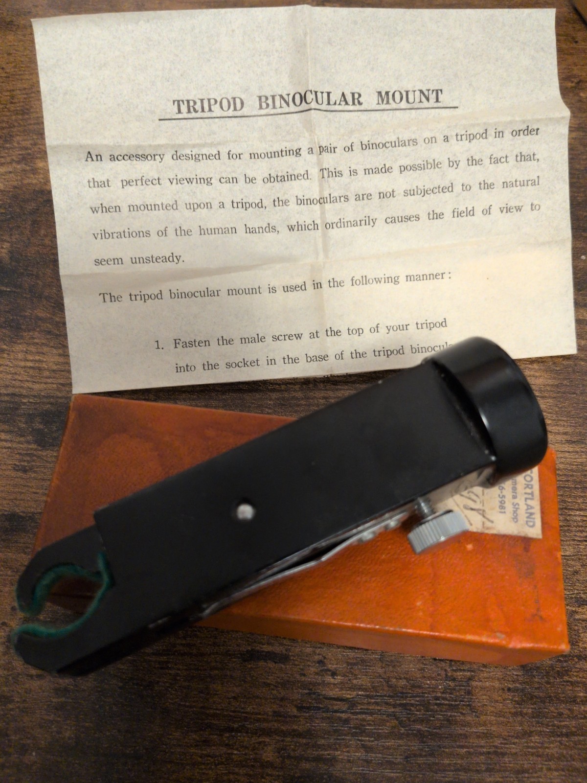 Vintage Made In Japan Binocular Tripod Clamp Patent #454203 adaptor w/box/papers