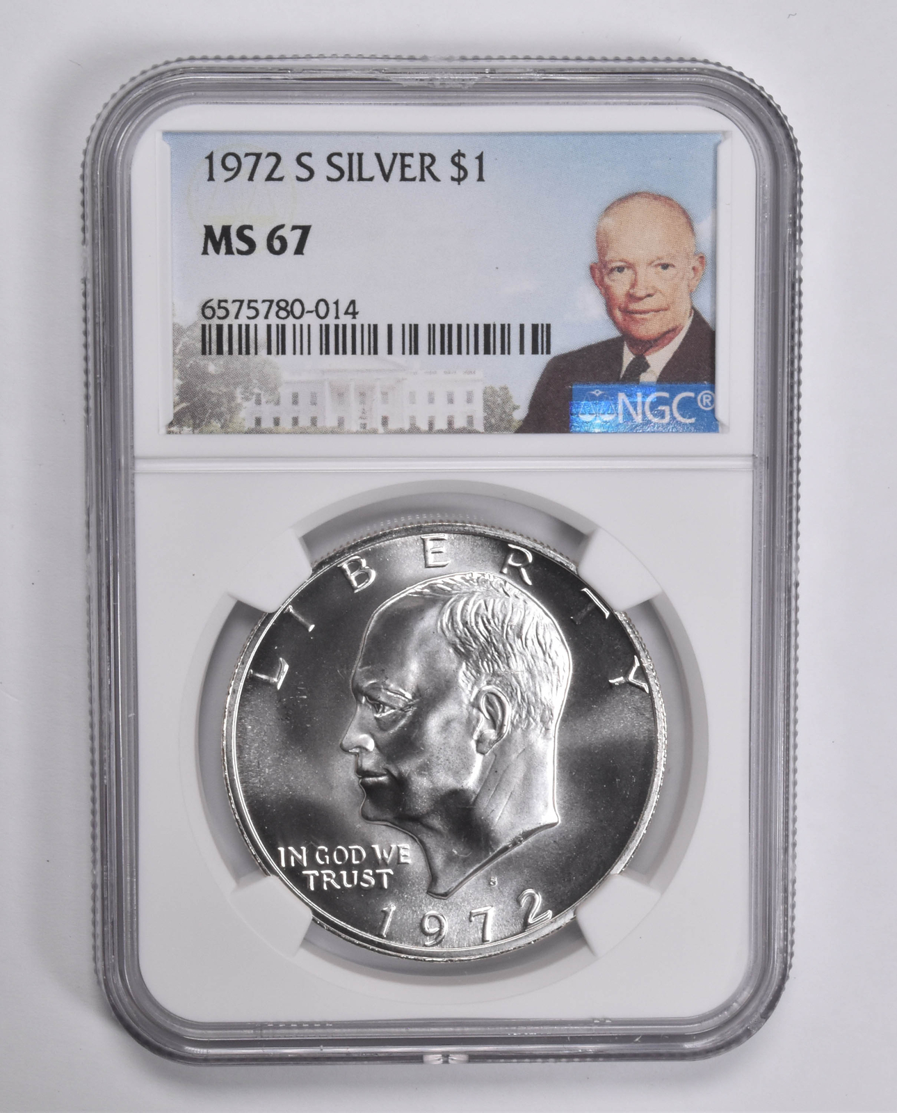 1972-S Eisenhower $1 Silver MS67 NGC Special Lbl