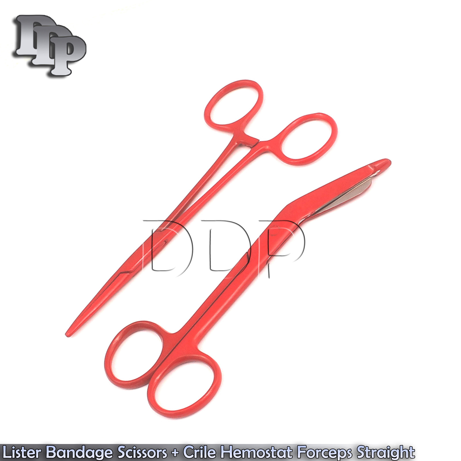 Lister Bandage Scissors 5.5" + Crile Hemostat Forceps 5.5 Straight Red Color