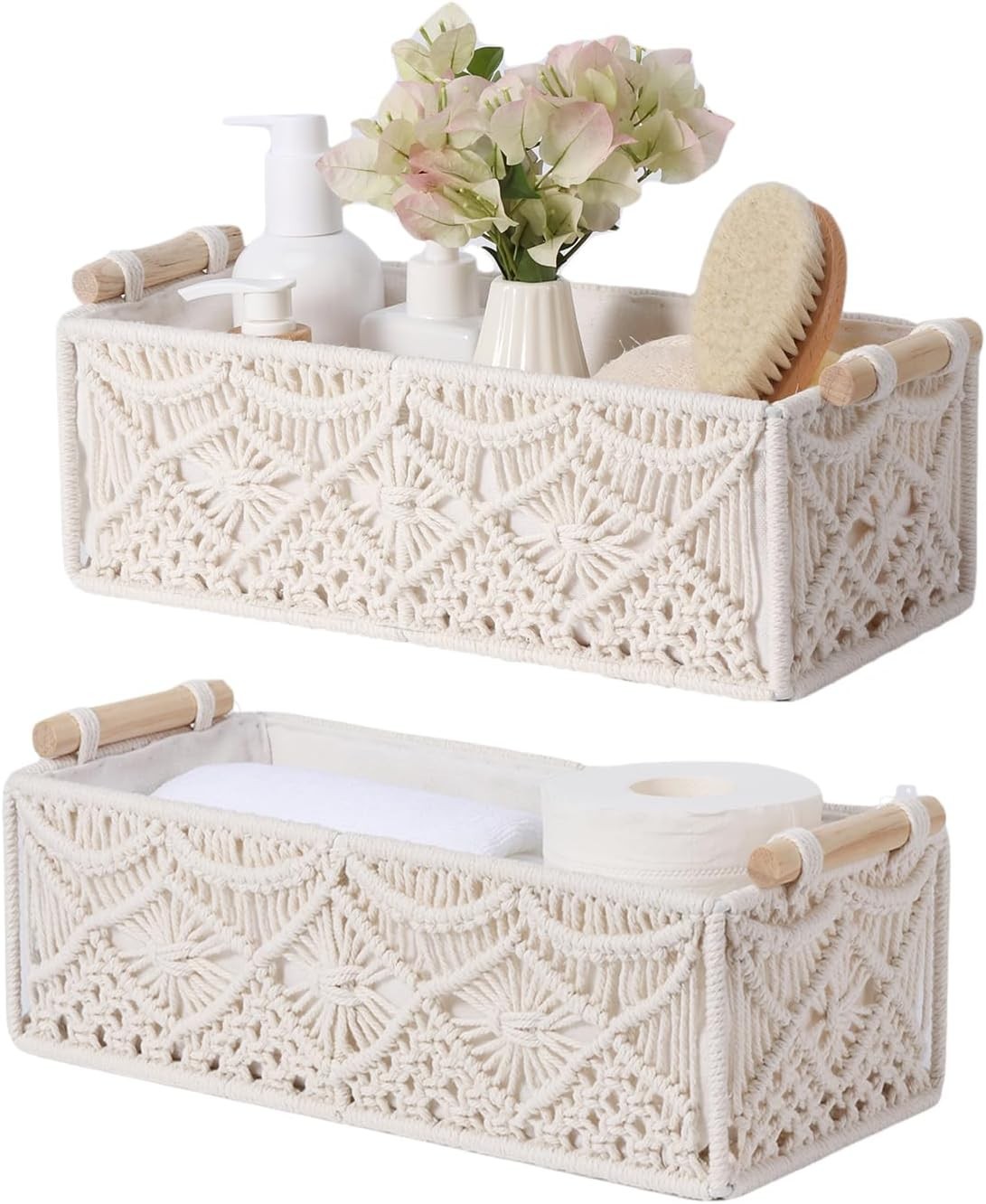 Macrame Storage Baskets Boho Decor Style Woven Storage Boxes Home Organization