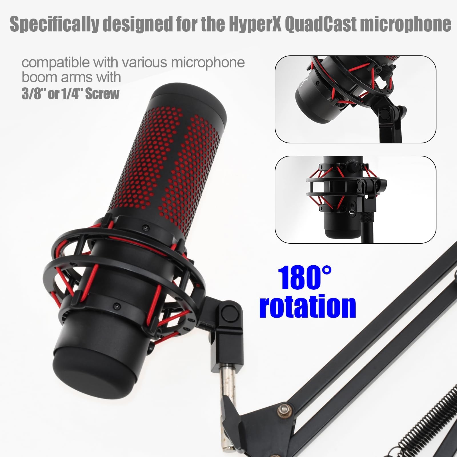 Microphone Mount Adapter for Hyperx Quadcast with 3/8" or 1/4" Screw M, black