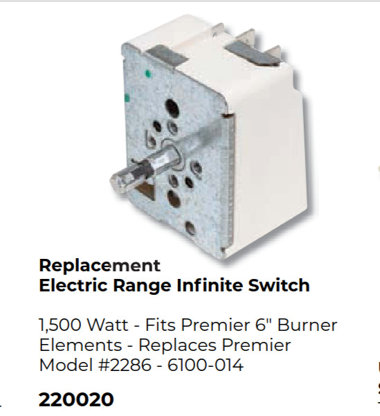Stove 6” Range Infinite Switch 2286 Peerless Premeir Robertshaw NL 811530 220020