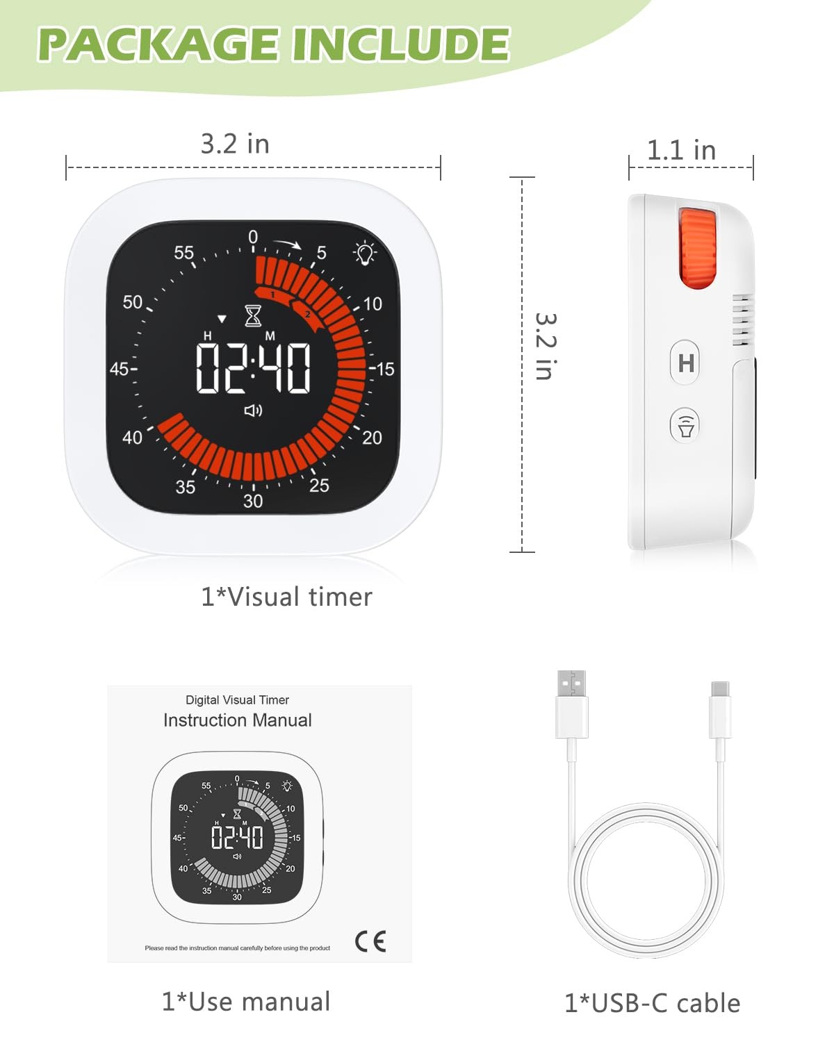 Digital Visual Timer, Rechargeable Countdown Timer with Adjustable Volume & B...