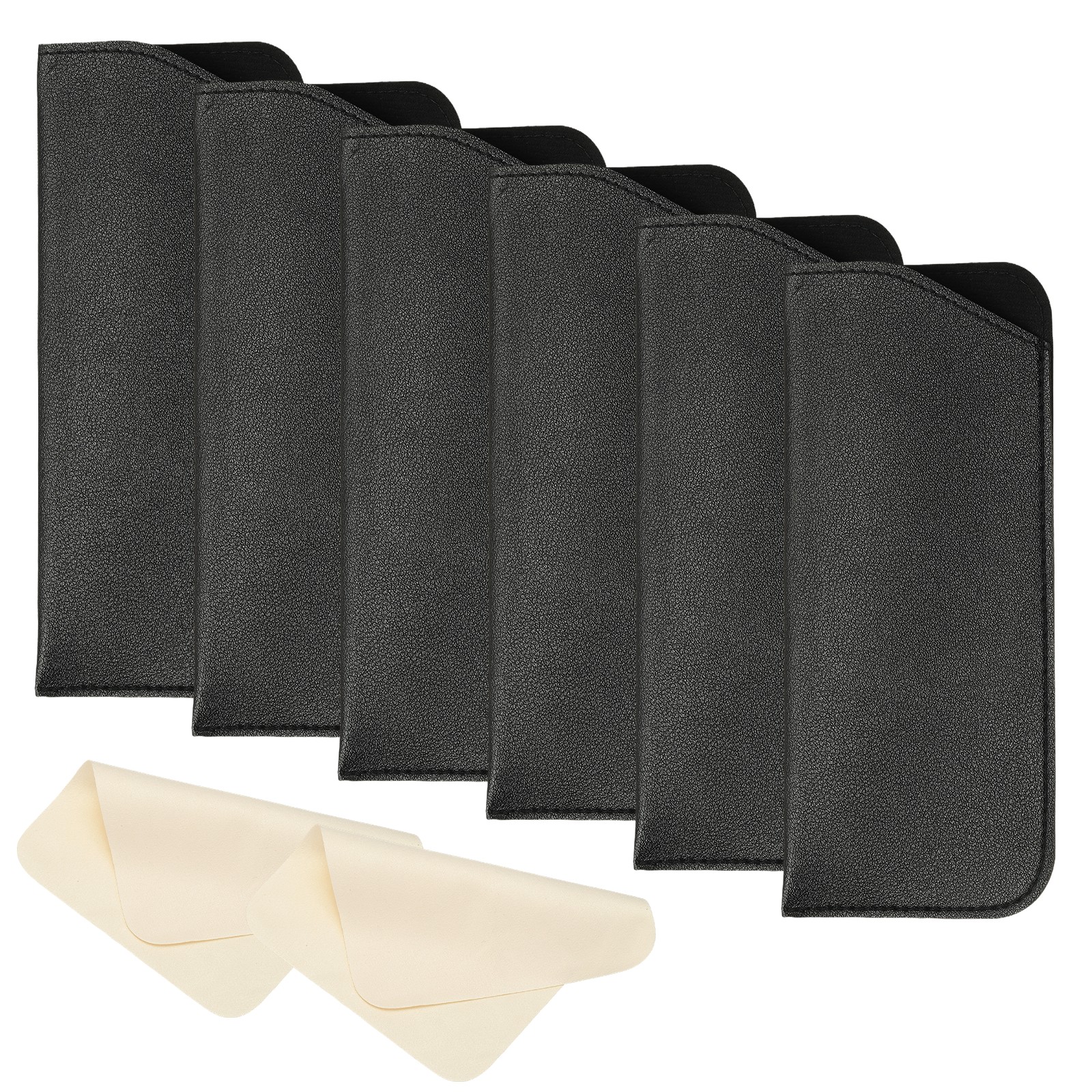 6 Pcs 3x6.9" Leather Eyeglass Cases with 2 Cleaning Clothes Black