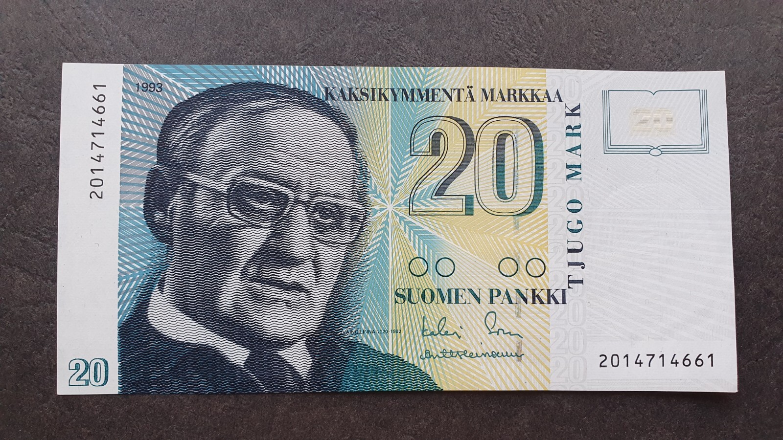 FINLAND 20 markkaa 1993, P-122, UNC, without Litt, perfect