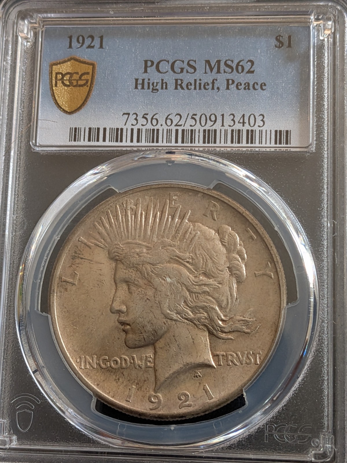 1921 High Relief Peace Dollar PCGS MS62 Original Toned Coin 666