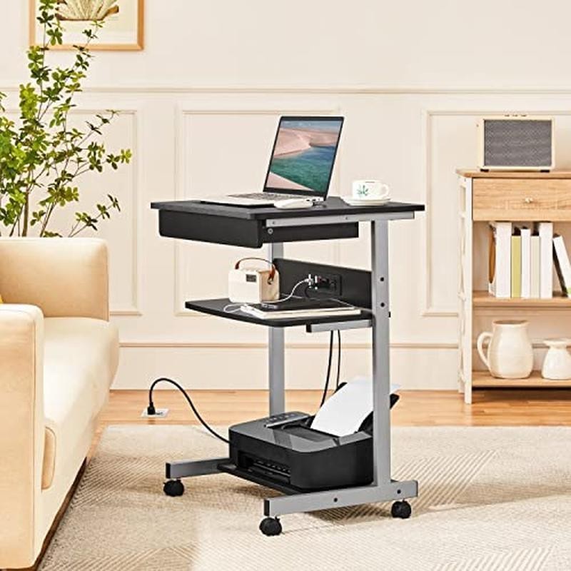 Mobile Laptop Desk W/ Power Outlet USB Ports Rolling Computer Table on Wheels