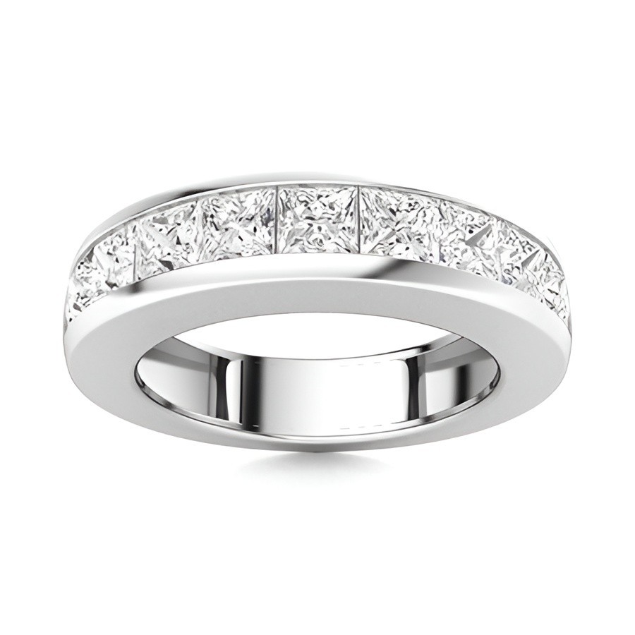 Moissanite Princess Cut Square 4.00mm Eternity Band Ring With Rhodium Plated