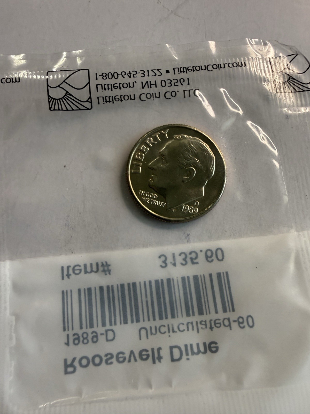 1989 d roosevelt dime In Littleton Packaging