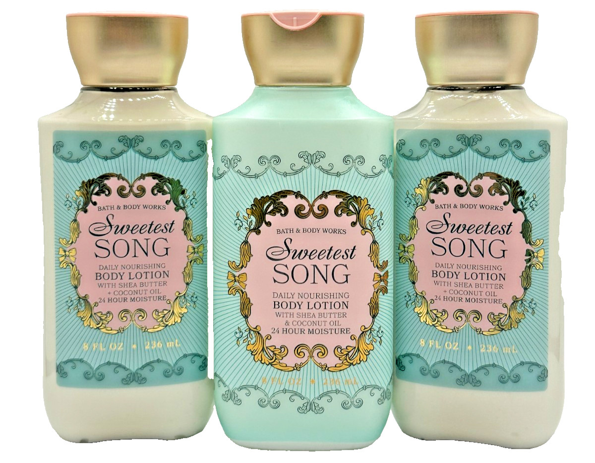 NEW Bath & Body Works LOT of 3 Bottles Sweetest Song Body Lotion Cream 8 oz
