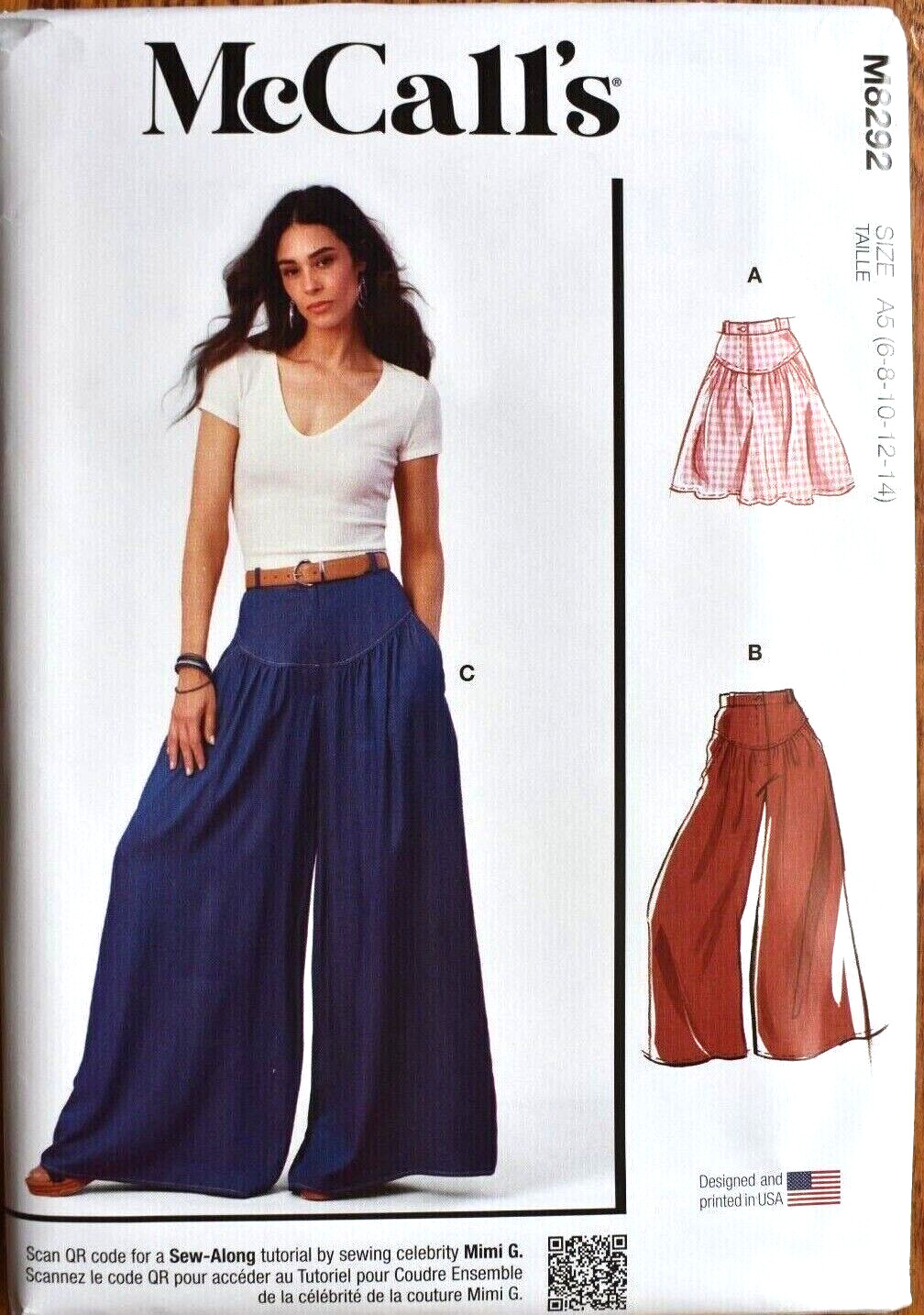 MCCALLS PATTERN 8292  PANTS SHORTS WIDE LEG  MISSES SIZES  6 8 10 12 14  UNCUT