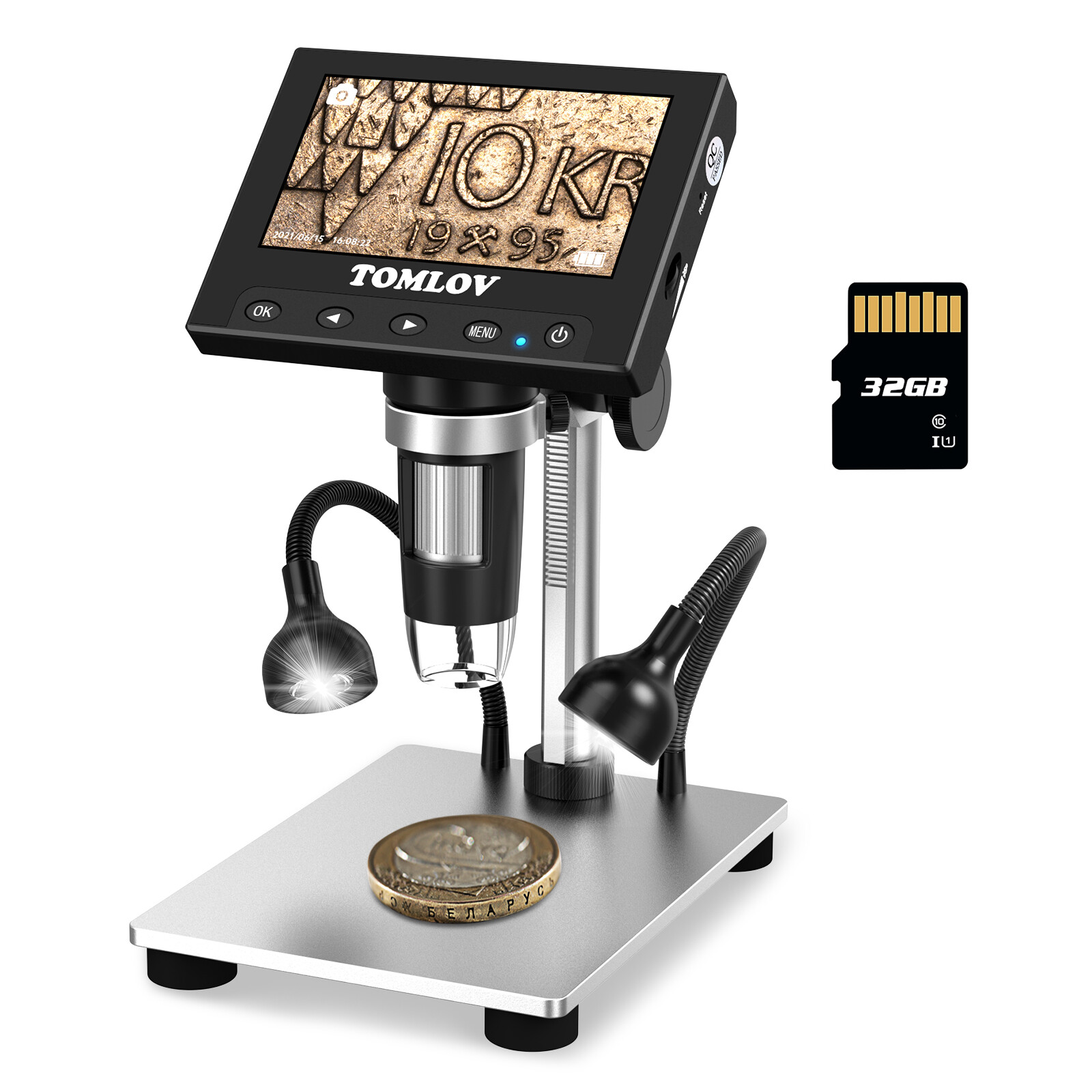 TOMLOV 1080P 4.3" Coin Microscope Digital Microscope 1000X Video Photo Recorder