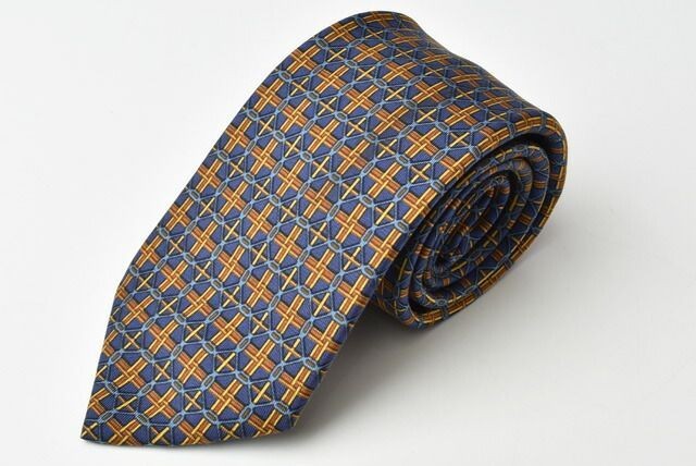 HERMES Tie 100 Silk Navy Yellow