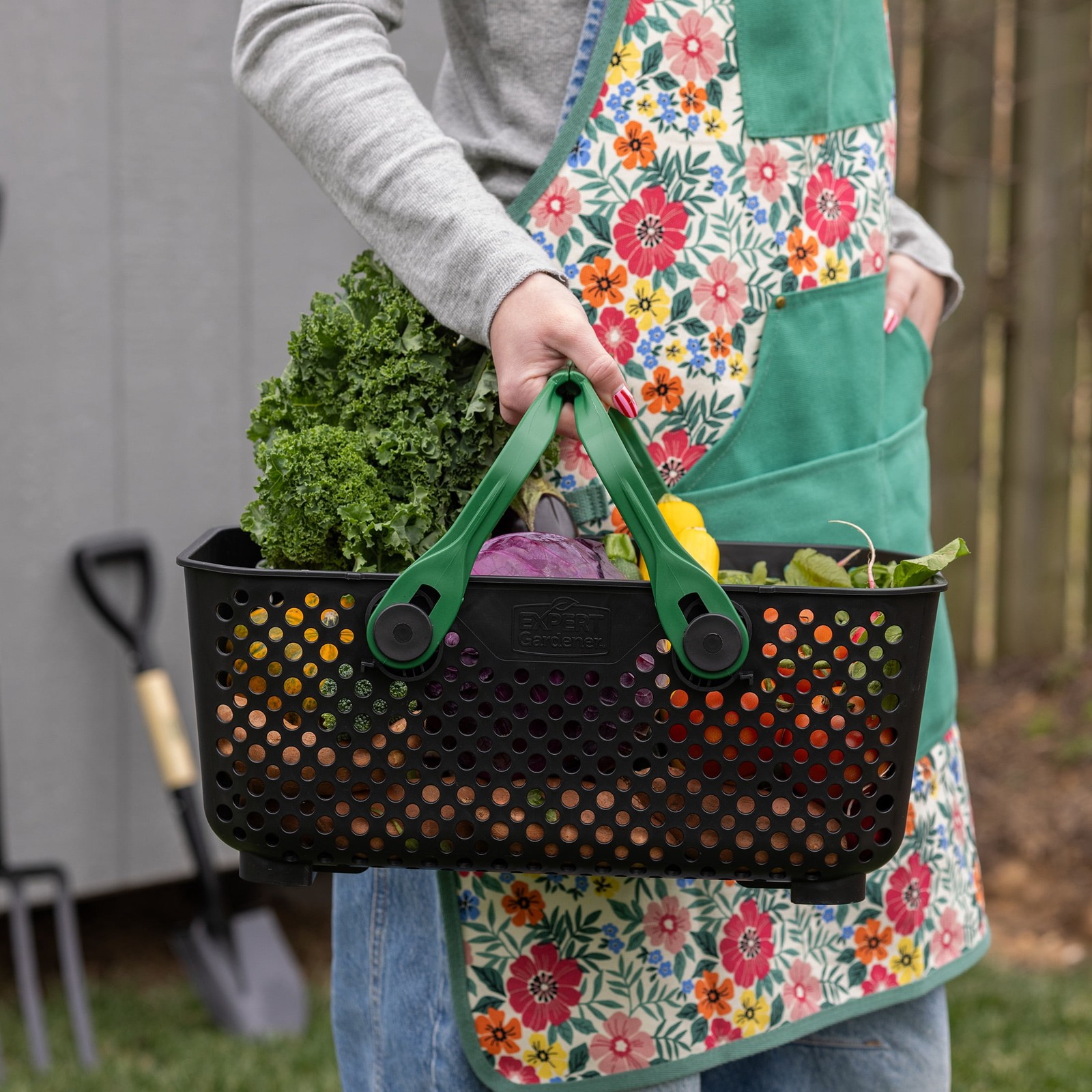 Harvest Storage Basket Black W/ Handles & Stackable Design