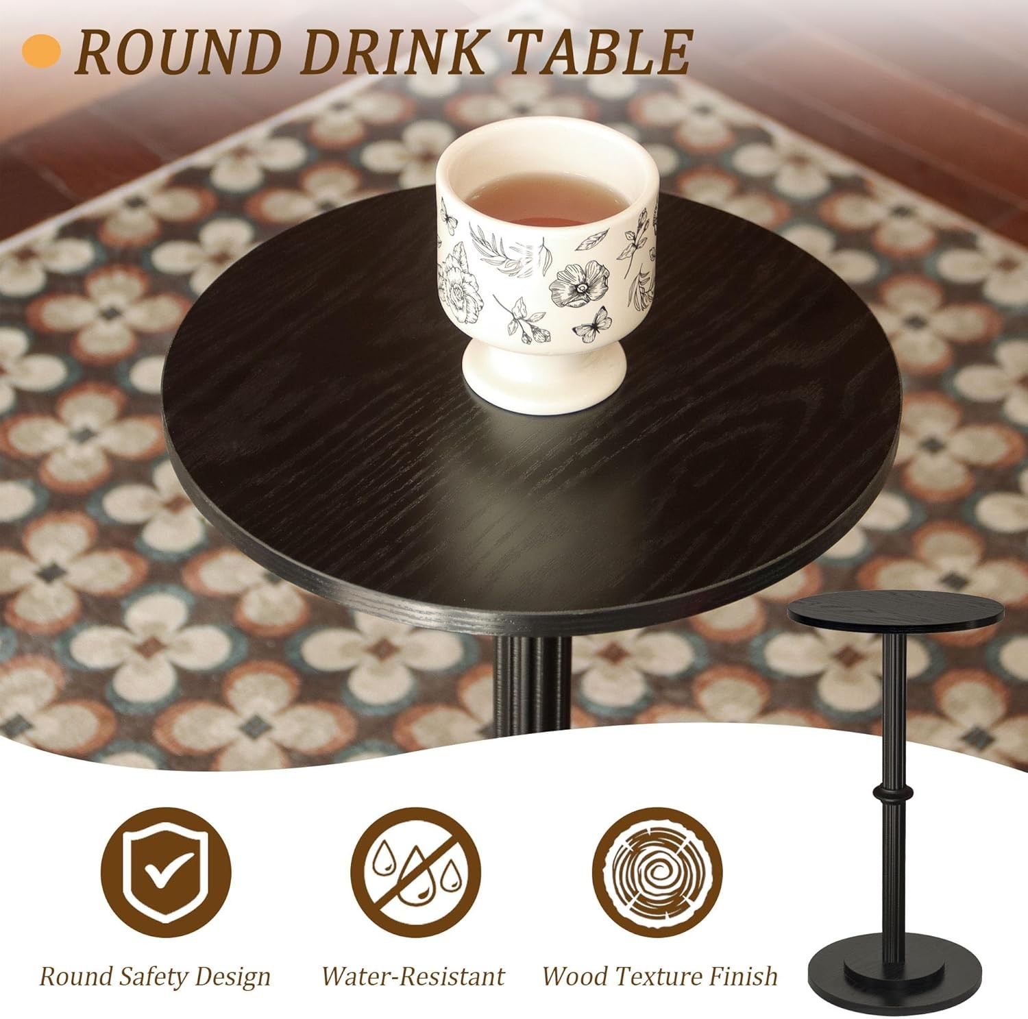Small Side Table Small Spaces Modern Round End Table W/ Fluted Wood Drink Table