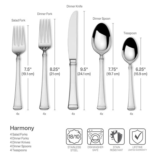 Flatware Service for 4, 20 Piece 20-Piece Flatware Set, Service for 4 Harmony