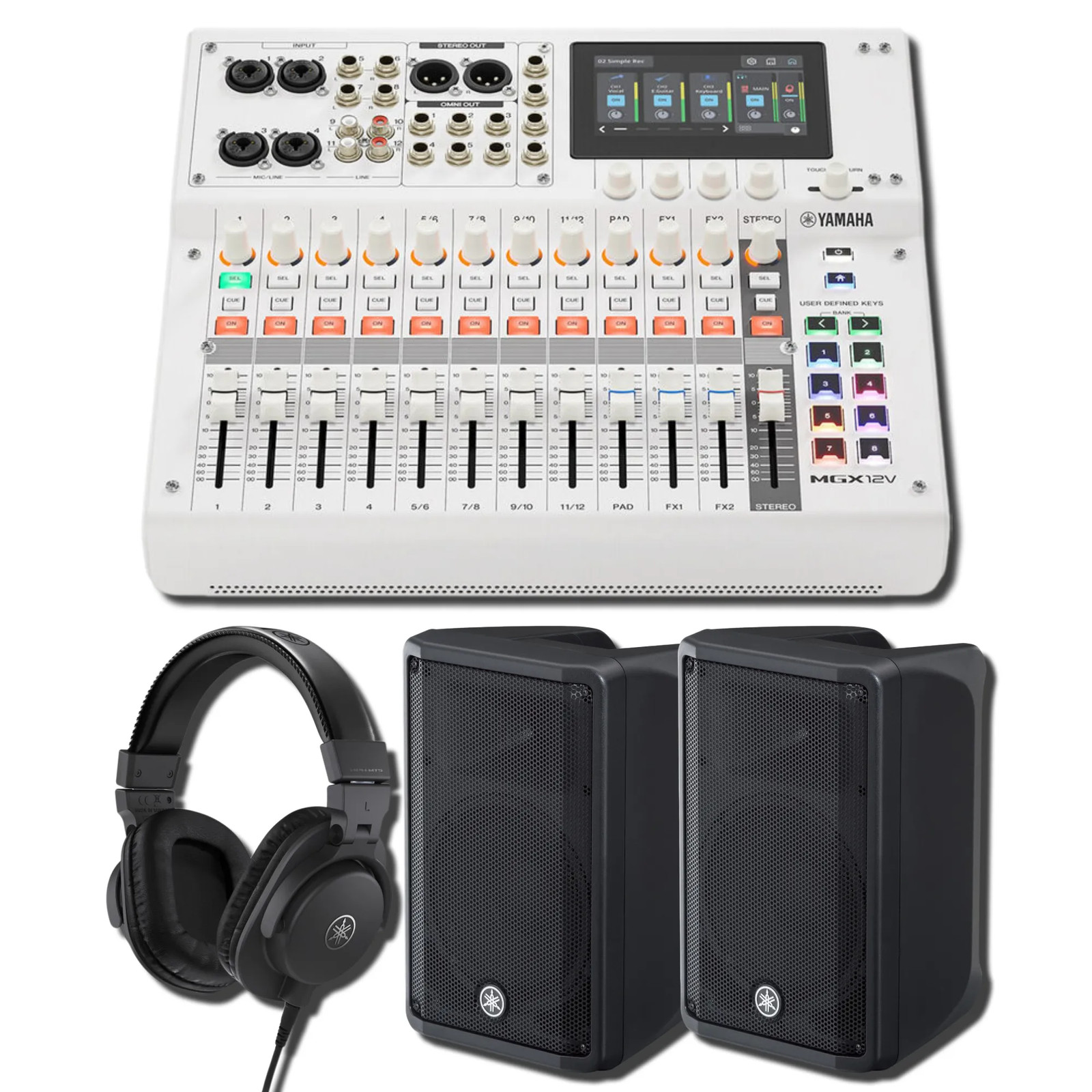 Yamaha MGX12V W 18-Ch Digital Mixer w/ 2x DBR10 700W Speakers & HPH-MT5